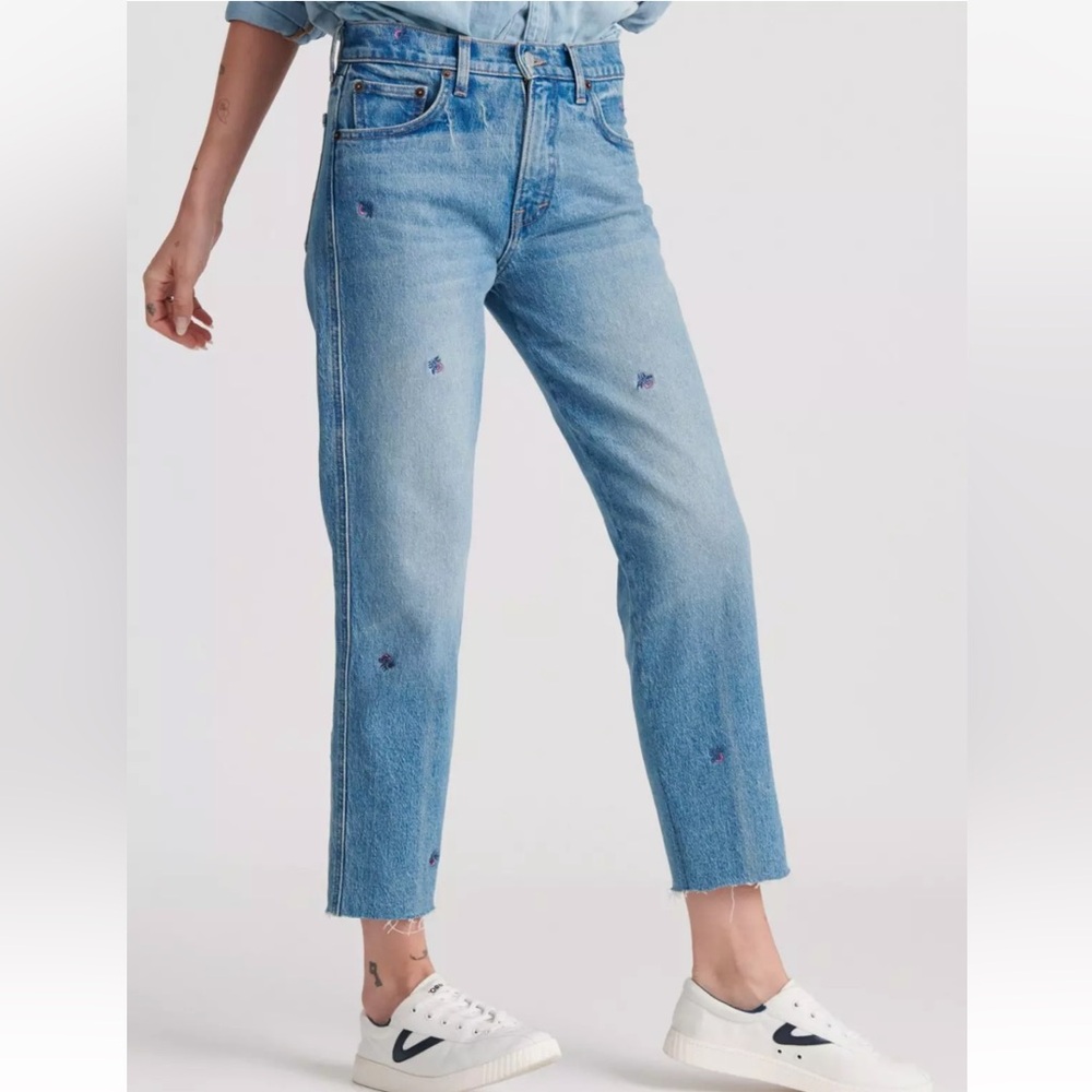 Lucky Brand Mid Rise Sienna Slim Boyfriend Floral Embroidery Jeans Size 26 / 2